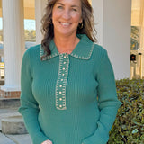 Evergreen Stitch Collared Sweater Top - Jessi Jayne Boutique