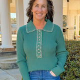 Evergreen Stitch Collared Sweater Top - Jessi Jayne Boutique