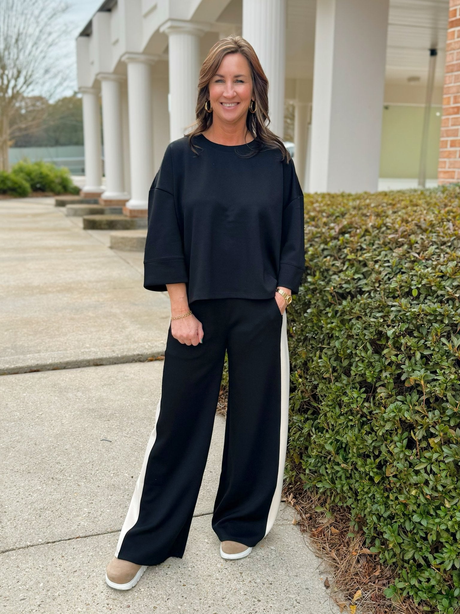 Black Scuba Side Stripe Wide - Leg Pants - Jessi Jayne Boutique