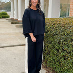 Black Scuba Side Stripe Wide - Leg Pants - Jessi Jayne Boutique