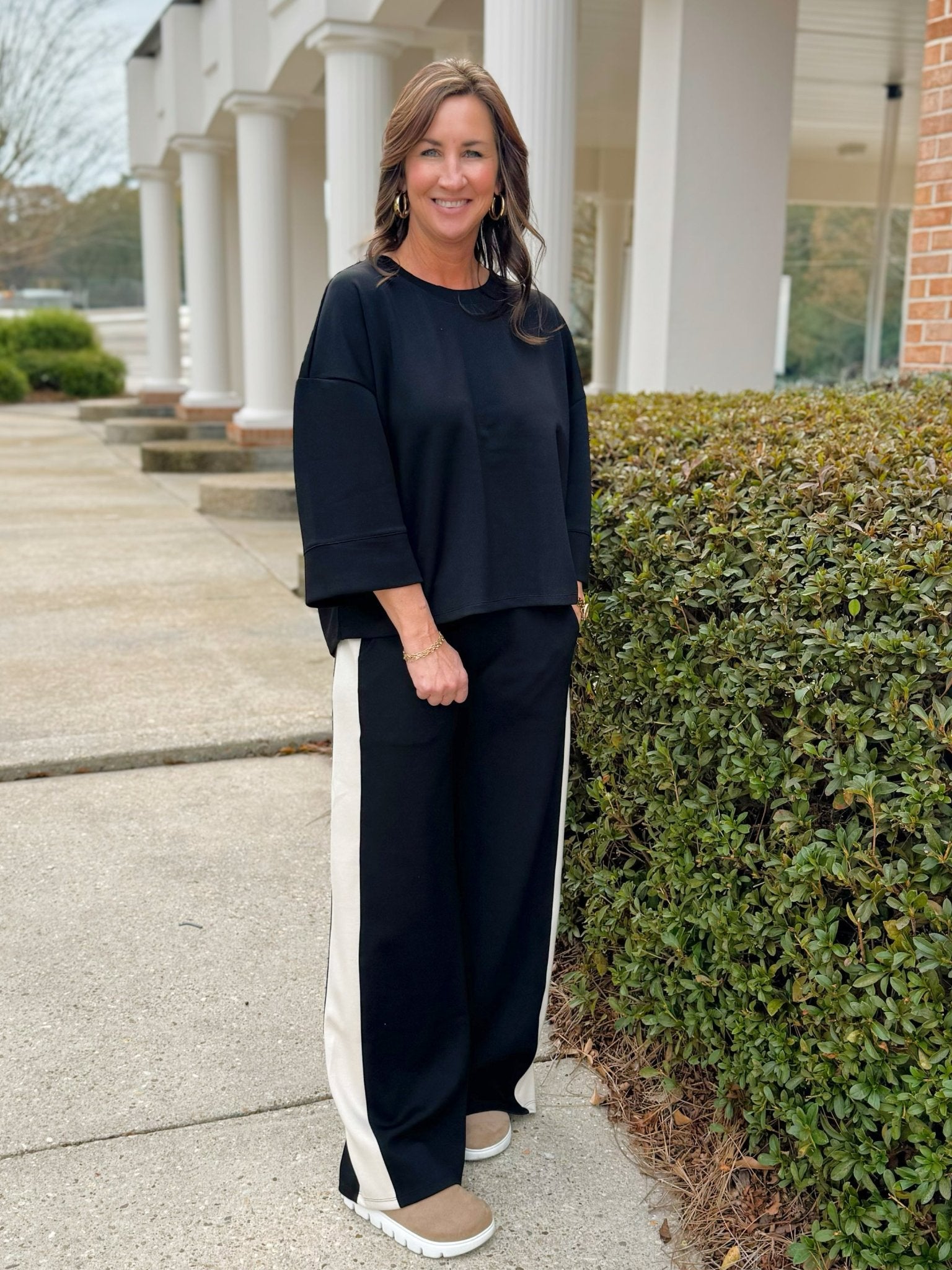 Black Scuba Side Stripe Wide - Leg Pants - Jessi Jayne Boutique