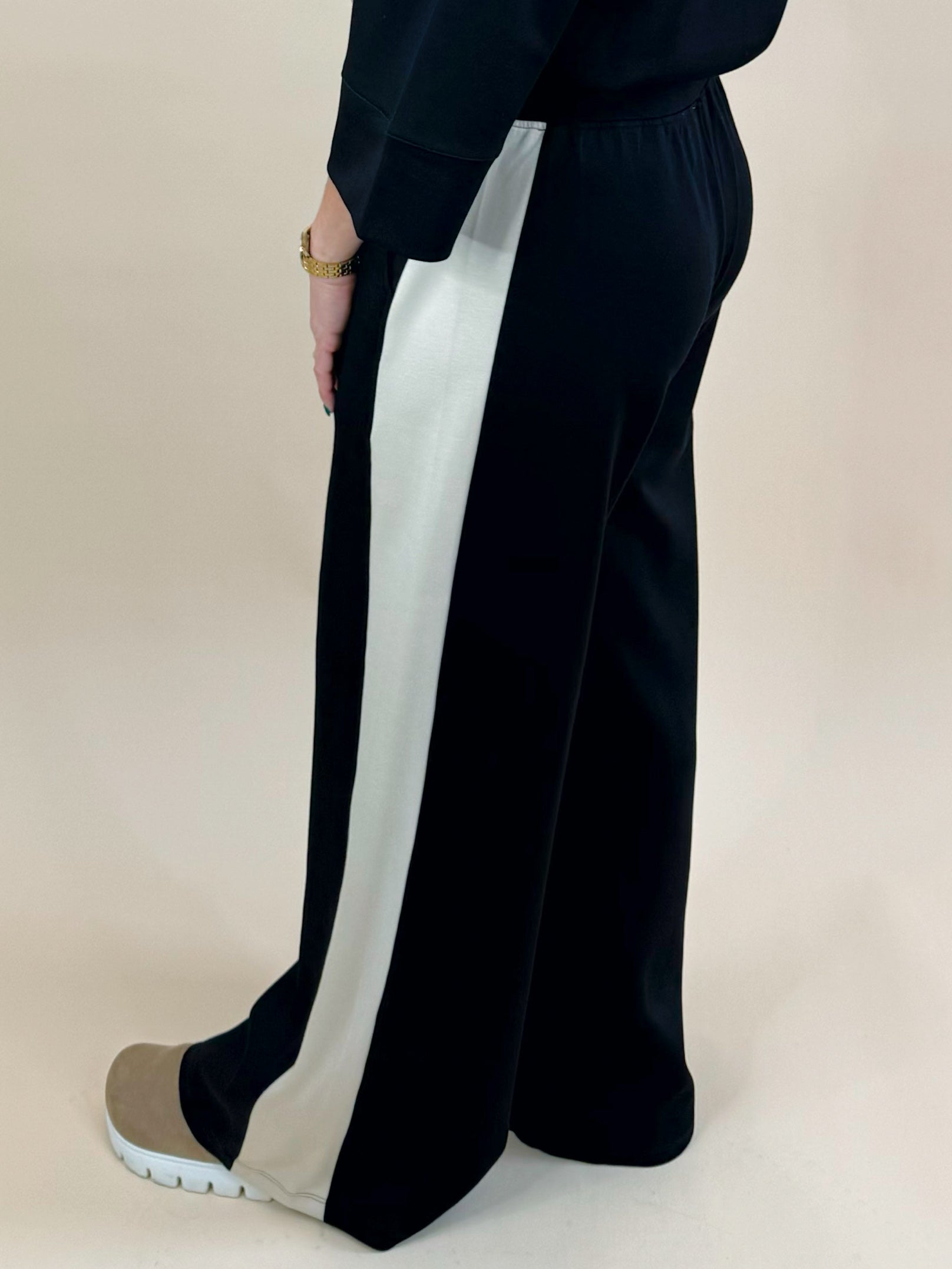 Black Scuba Side Stripe Wide - Leg Pants - Jessi Jayne Boutique