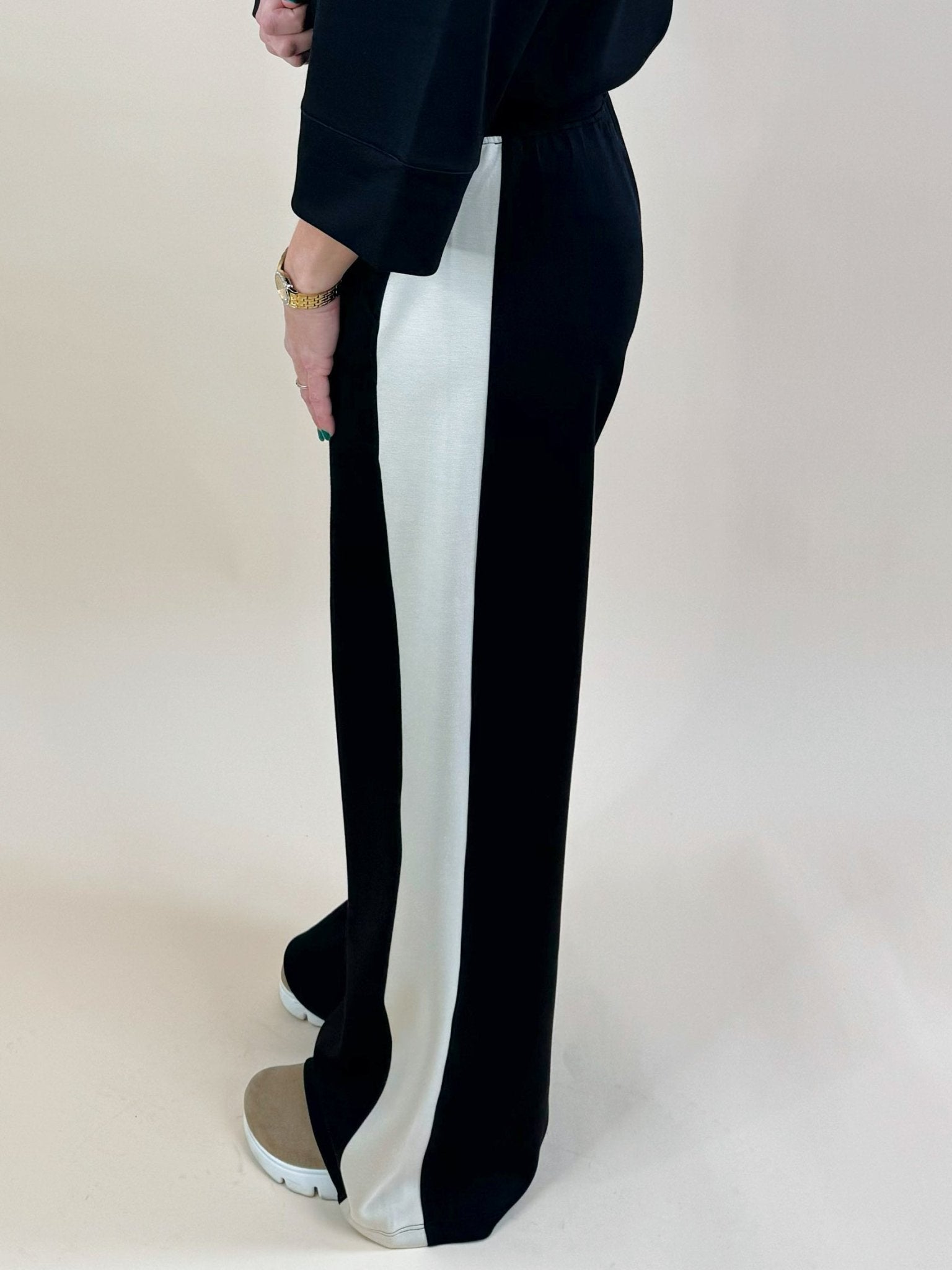 Black Scuba Side Stripe Wide - Leg Pants - Jessi Jayne Boutique