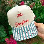 Just A Girl Who Loves Christmas Green Striped & Red Hearts Canvas Trucker Hat - Jessi Jayne Boutique