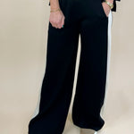 Black Scuba Side Stripe Wide - Leg Pants - Jessi Jayne Boutique