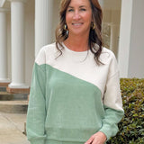 Pistachio Asymmetrical Corduroy Pullover Sweatshirt - Jessi Jayne Boutique