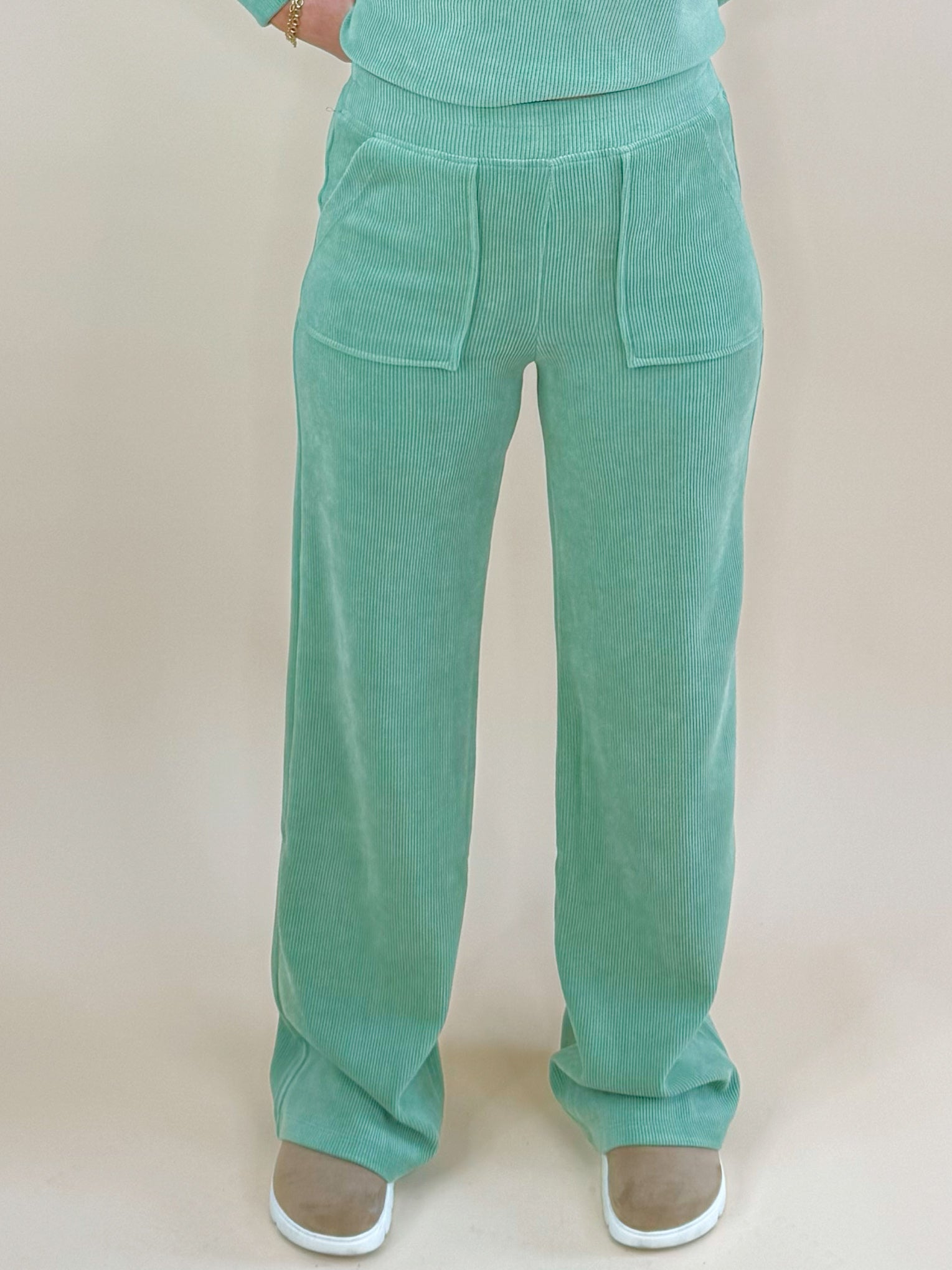 Pistachio Corduroy Wide - Leg Lounge Pants - Jessi Jayne Boutique