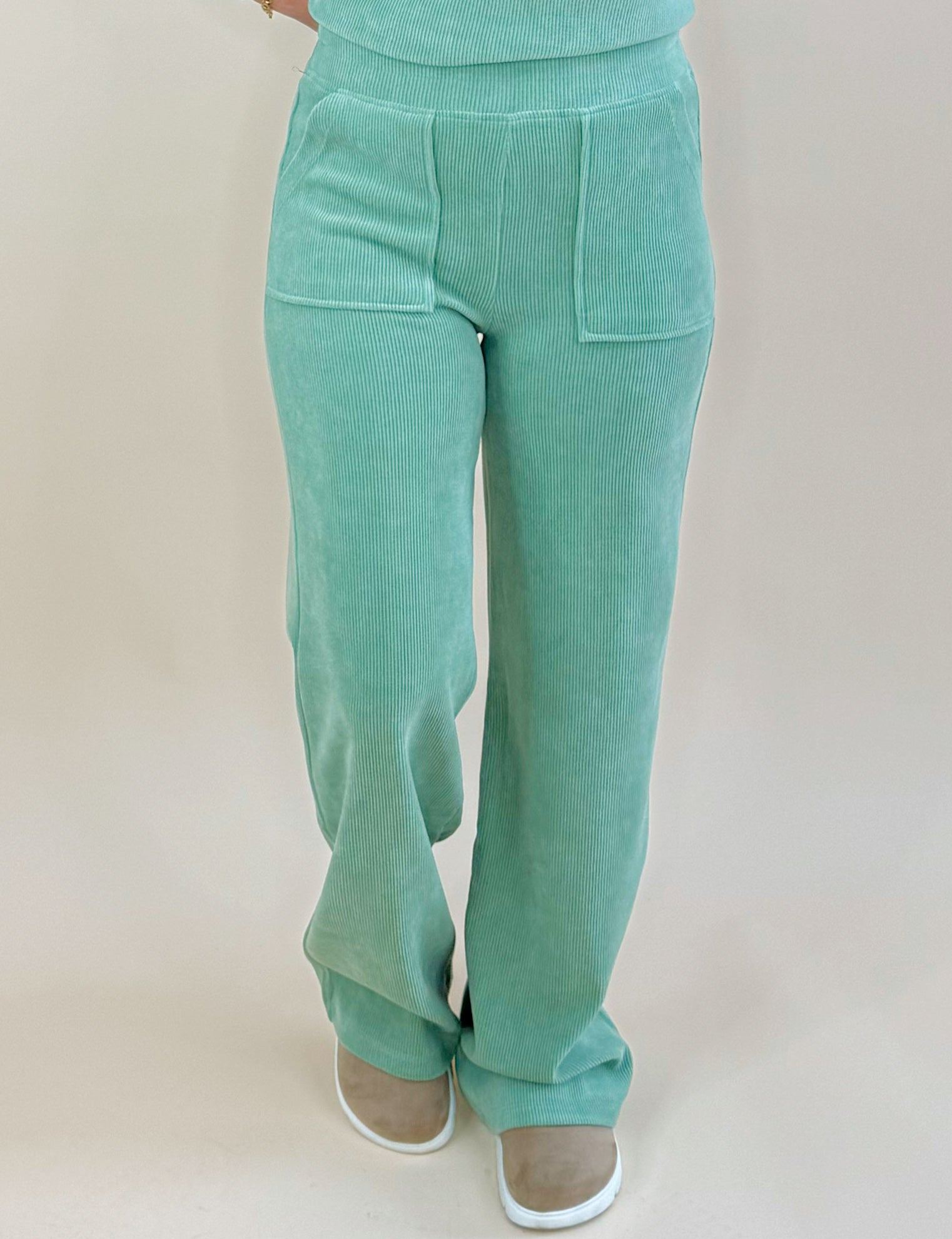 Pistachio Corduroy Wide - Leg Lounge Pants - Jessi Jayne Boutique