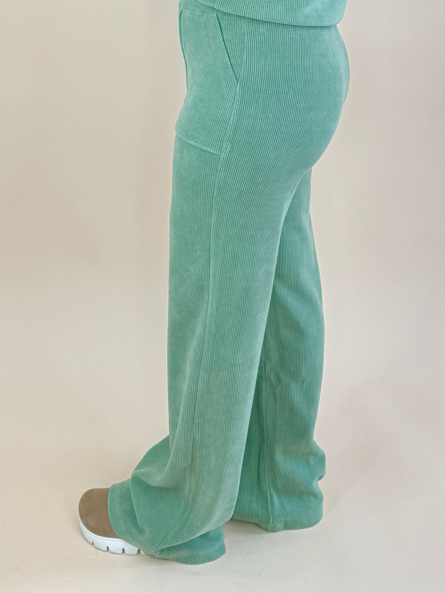 Pistachio Corduroy Wide - Leg Lounge Pants - Jessi Jayne Boutique
