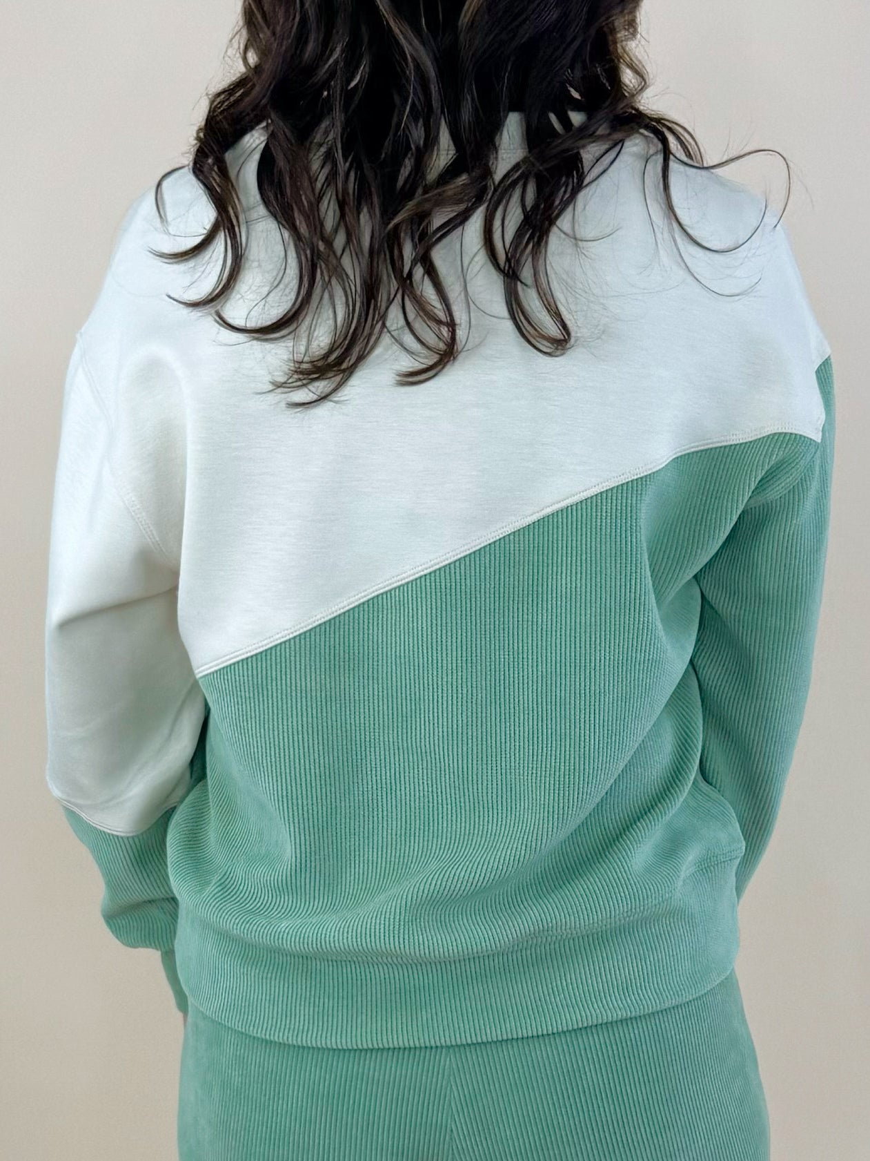 Pistachio Asymmetrical Corduroy Pullover Sweatshirt - Jessi Jayne Boutique