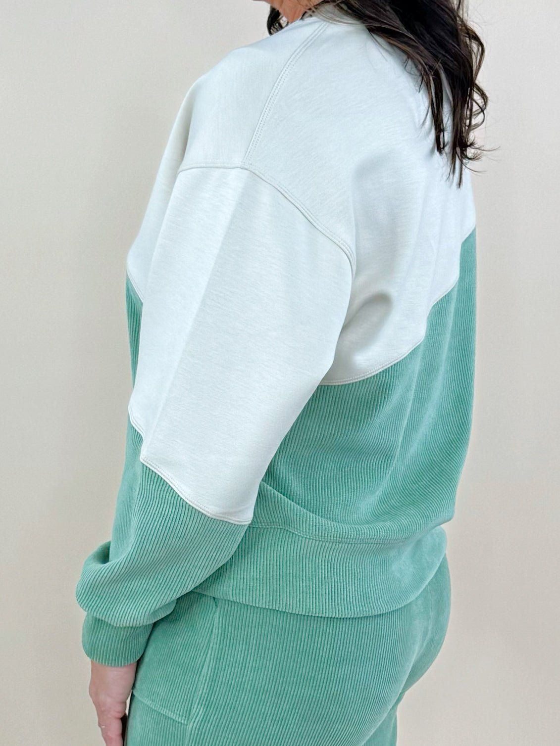 Pistachio Asymmetrical Corduroy Pullover Sweatshirt - Jessi Jayne Boutique