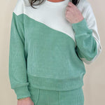 Pistachio Asymmetrical Corduroy Pullover Sweatshirt - Jessi Jayne Boutique