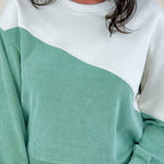 Pistachio Asymmetrical Corduroy Pullover Sweatshirt - Jessi Jayne Boutique