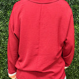 Burgundy Contrast V - Neck Top - Jessi Jayne Boutique