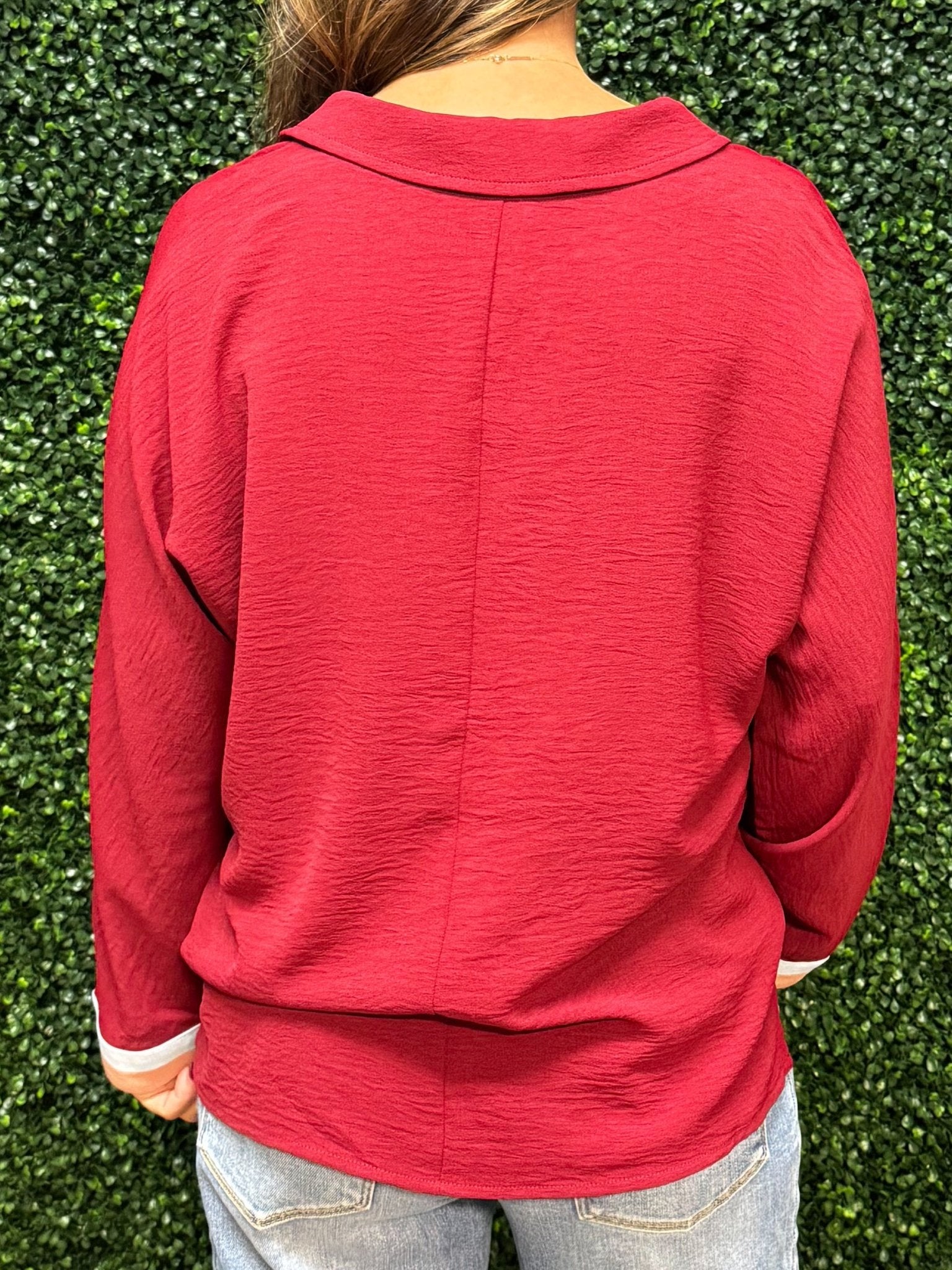 Burgundy Contrast V - Neck Top - Jessi Jayne Boutique