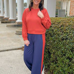 Navy Scuba Side Stripe Wide - Leg Pants - Jessi Jayne Boutique