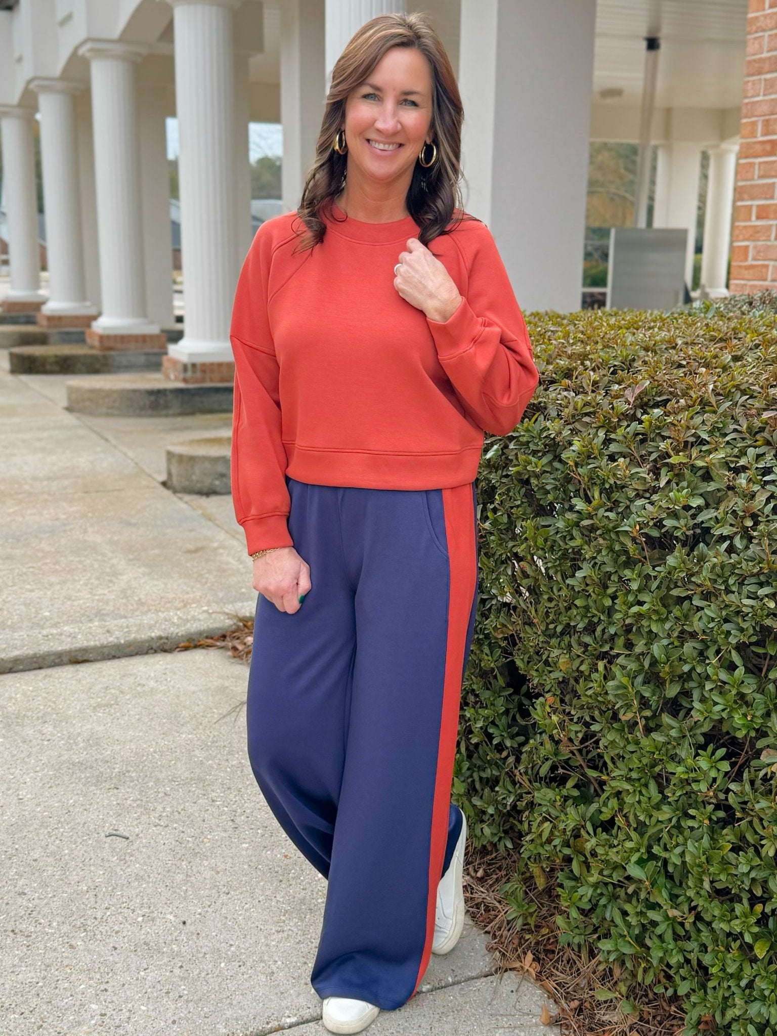 Navy Scuba Side Stripe Wide - Leg Pants - Jessi Jayne Boutique