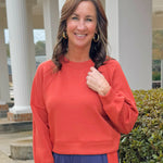 Terracotta Scuba Pullover Waist Length Top - Jessi Jayne Boutique