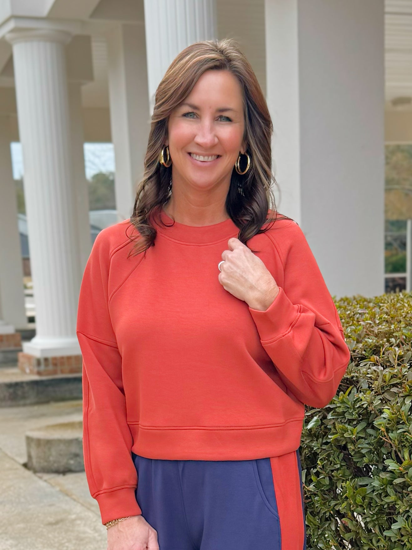 Terracotta Scuba Pullover Waist Length Top - Jessi Jayne Boutique