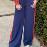 Navy Scuba Side Stripe Wide - Leg Pants - Jessi Jayne Boutique