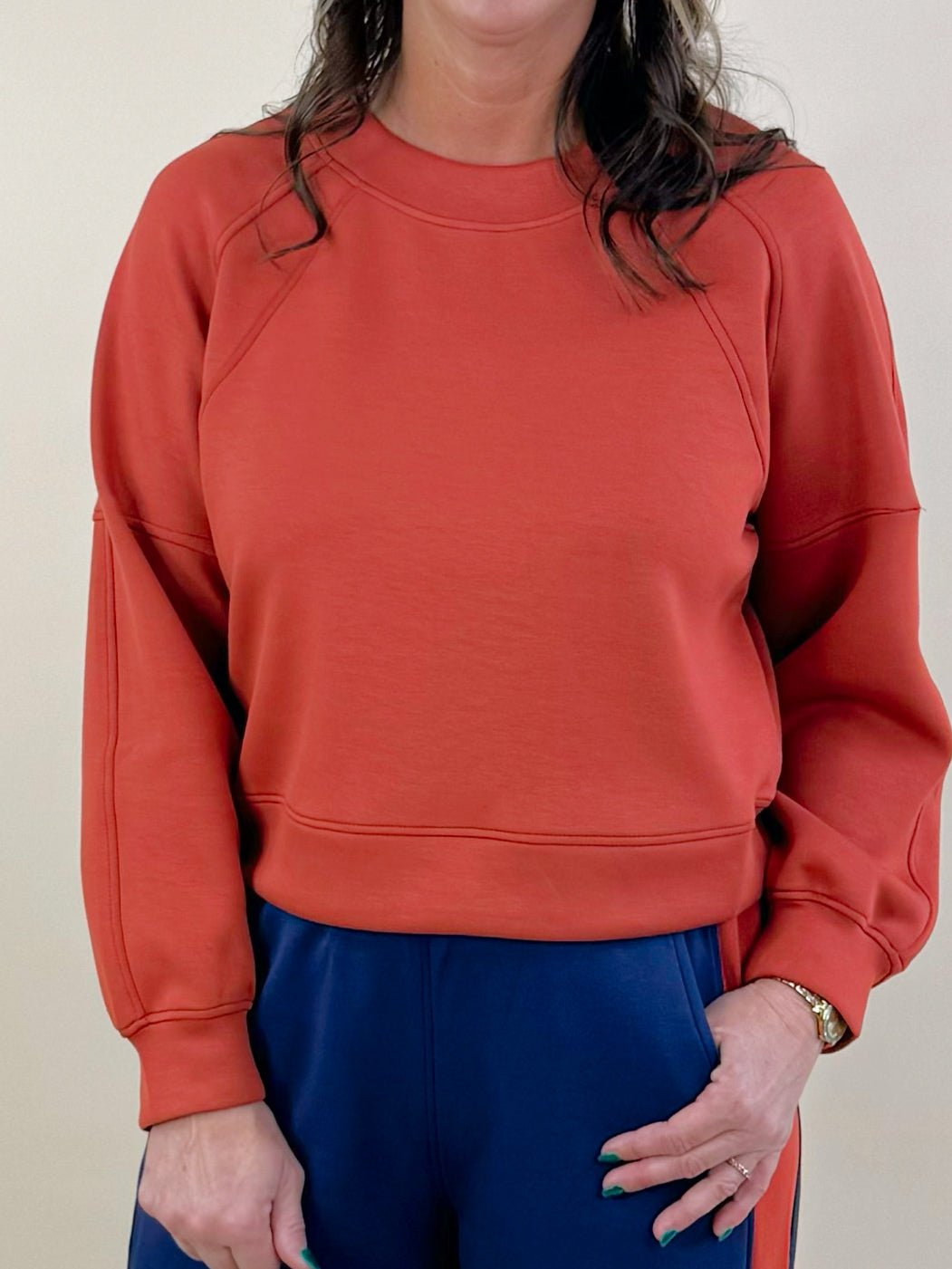 Terracotta Scuba Pullover Waist Length Top - Jessi Jayne Boutique
