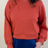 Terracotta Scuba Pullover Waist Length Top - Jessi Jayne Boutique