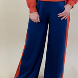 Navy Scuba Side Stripe Wide - Leg Pants - Jessi Jayne Boutique