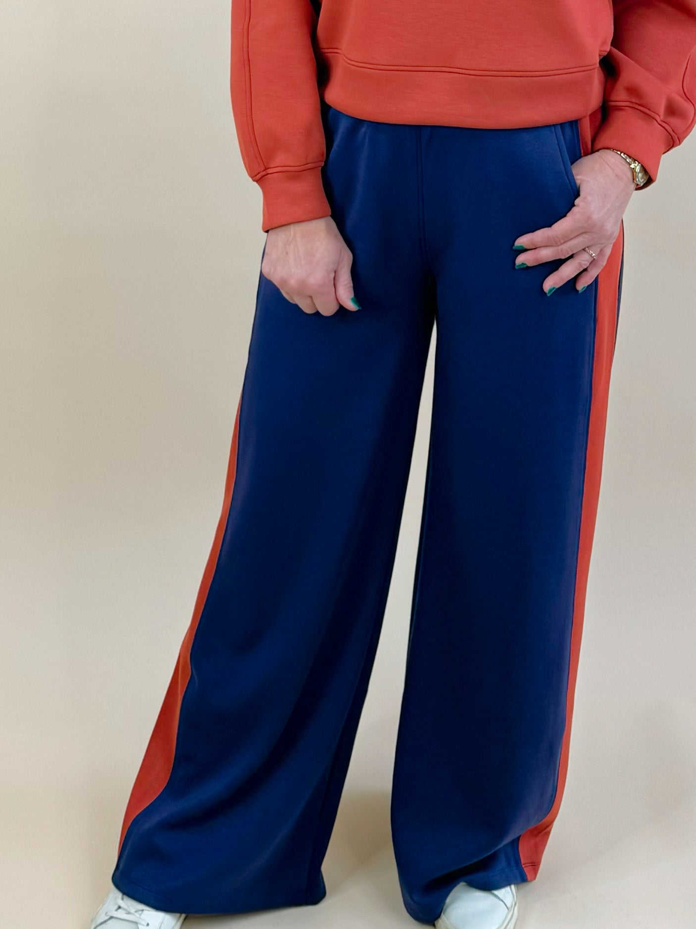 Navy Scuba Side Stripe Wide - Leg Pants - Jessi Jayne Boutique