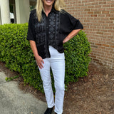 Raven In The Night Black Embellished Detail Blouse - Jessi Jayne Boutique