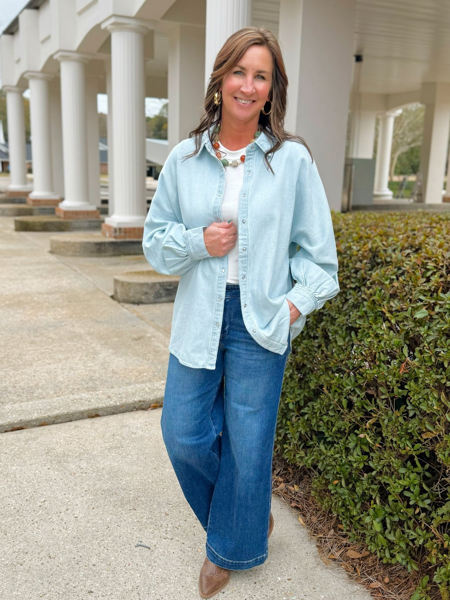 Risen Claire Balloon Sleeve Denim Top - Jessi Jayne Boutique