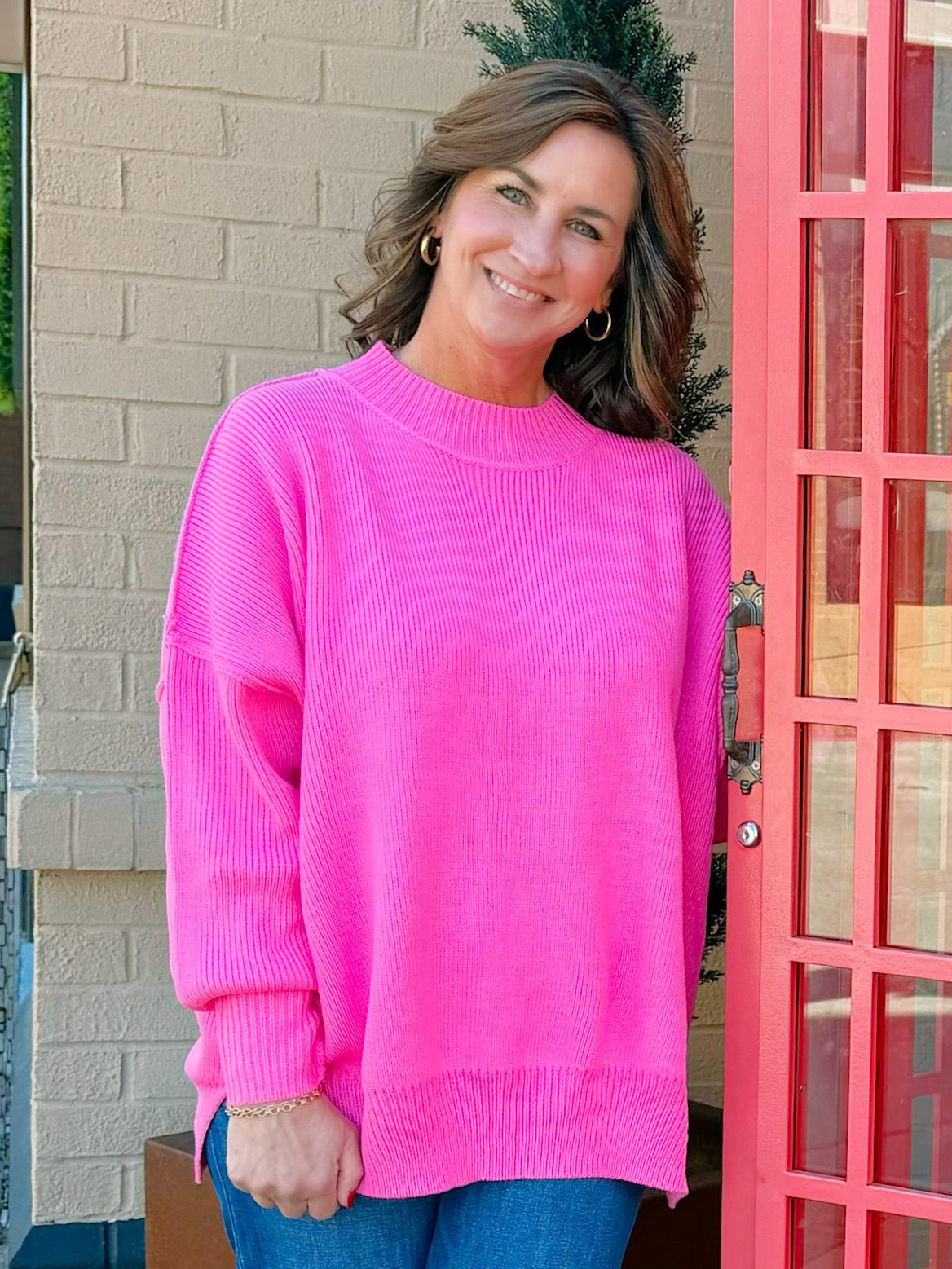 Bold Pink Ribbed Knit Sweater Top - Jessi Jayne Boutique