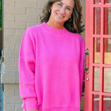 Bold Pink Ribbed Knit Sweater Top - Jessi Jayne Boutique
