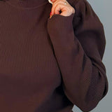 Chocolate Scallop Edge Puff Sleeve Knit Top - Jessi Jayne Boutique