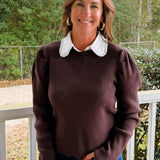 Chocolate Scallop Edge Puff Sleeve Knit Top - Jessi Jayne Boutique