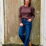 Chocolate Scallop Edge Puff Sleeve Knit Top - Jessi Jayne Boutique