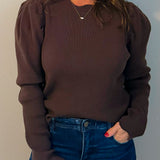 Chocolate Scallop Edge Puff Sleeve Knit Top - Jessi Jayne Boutique