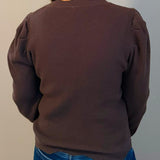 Chocolate Scallop Edge Puff Sleeve Knit Top - Jessi Jayne Boutique