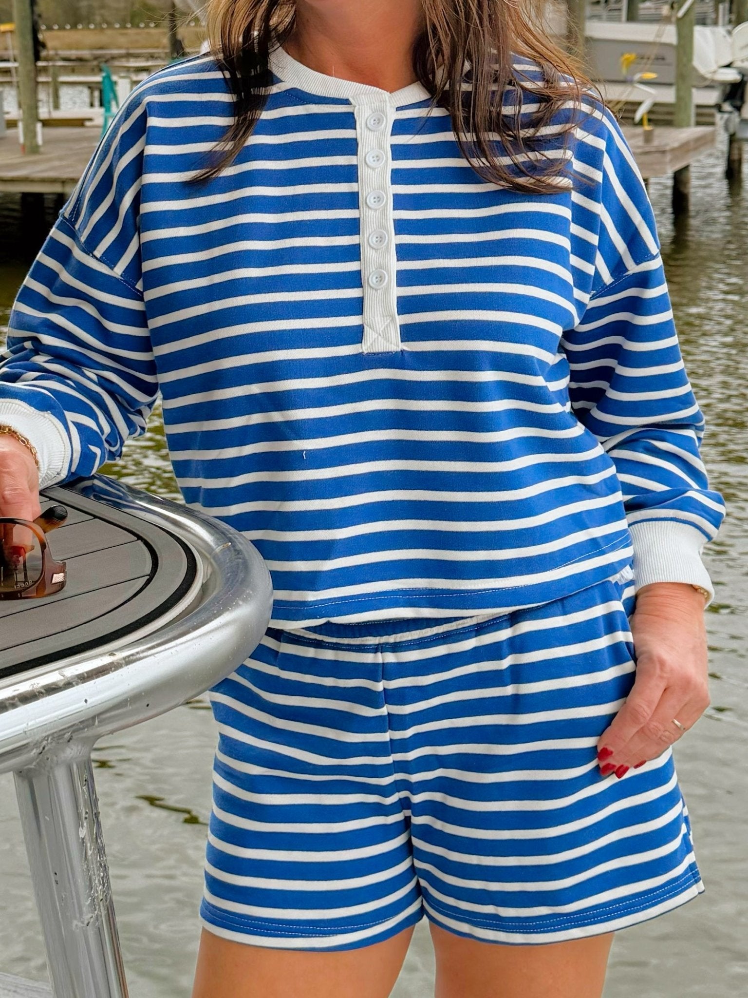 Easy Stripes Sweatshirt and Short Set - Jessi Jayne Boutique