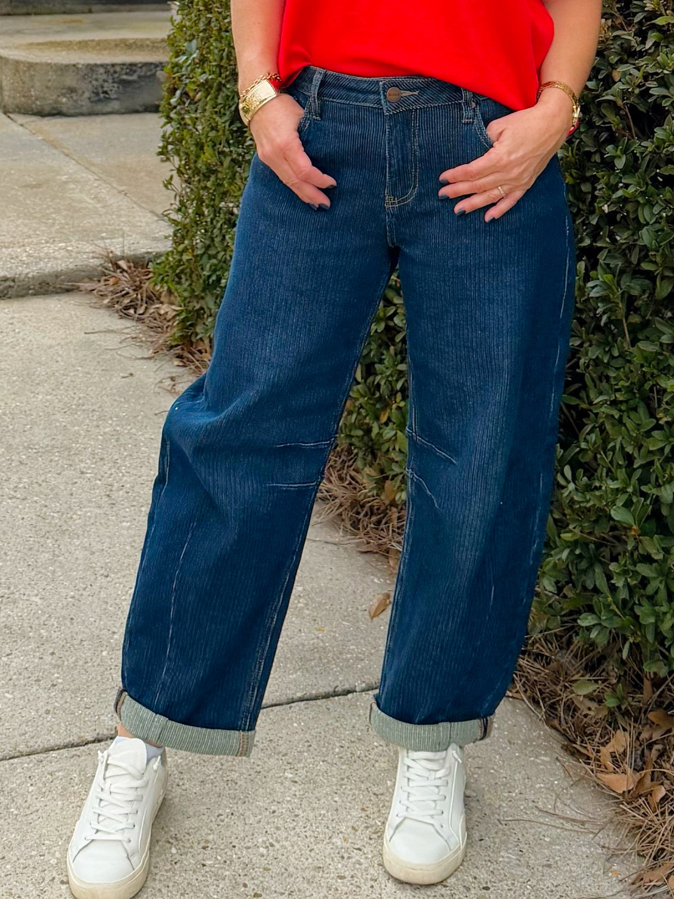 Risen Ribbed Textured Ease Barrel Jeans - Jessi Jayne Boutique