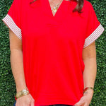 Red Power Play Collared Knit Top - Jessi Jayne Boutique