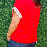 Red Power Play Collared Knit Top - Jessi Jayne Boutique