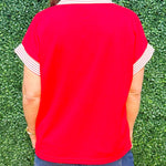 Red Power Play Collared Knit Top - Jessi Jayne Boutique