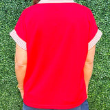 Red Power Play Collared Knit Top - Jessi Jayne Boutique