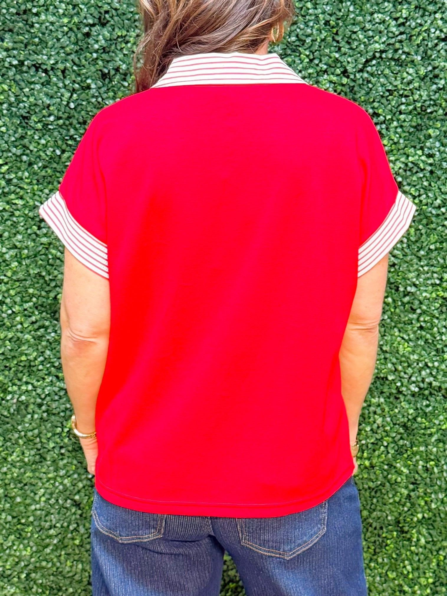 Red Power Play Collared Knit Top - Jessi Jayne Boutique