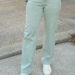 Risen Clean Slate Straight Jeans in Pistachio - Jessi Jayne Boutique