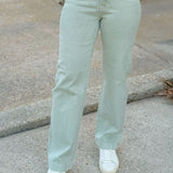 Risen Clean Slate Straight Jeans in Pistachio - Jessi Jayne Boutique