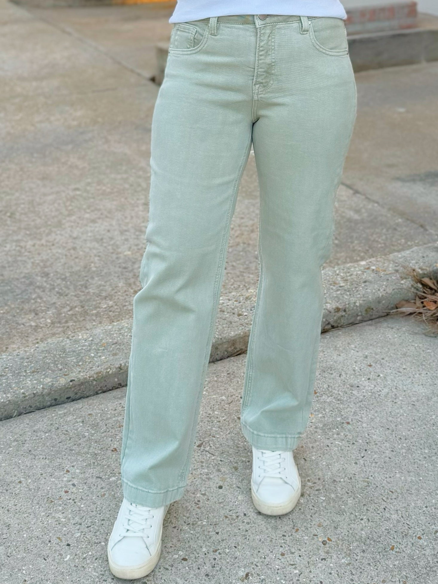 Risen Clean Slate Straight Jeans in Pistachio - Jessi Jayne Boutique