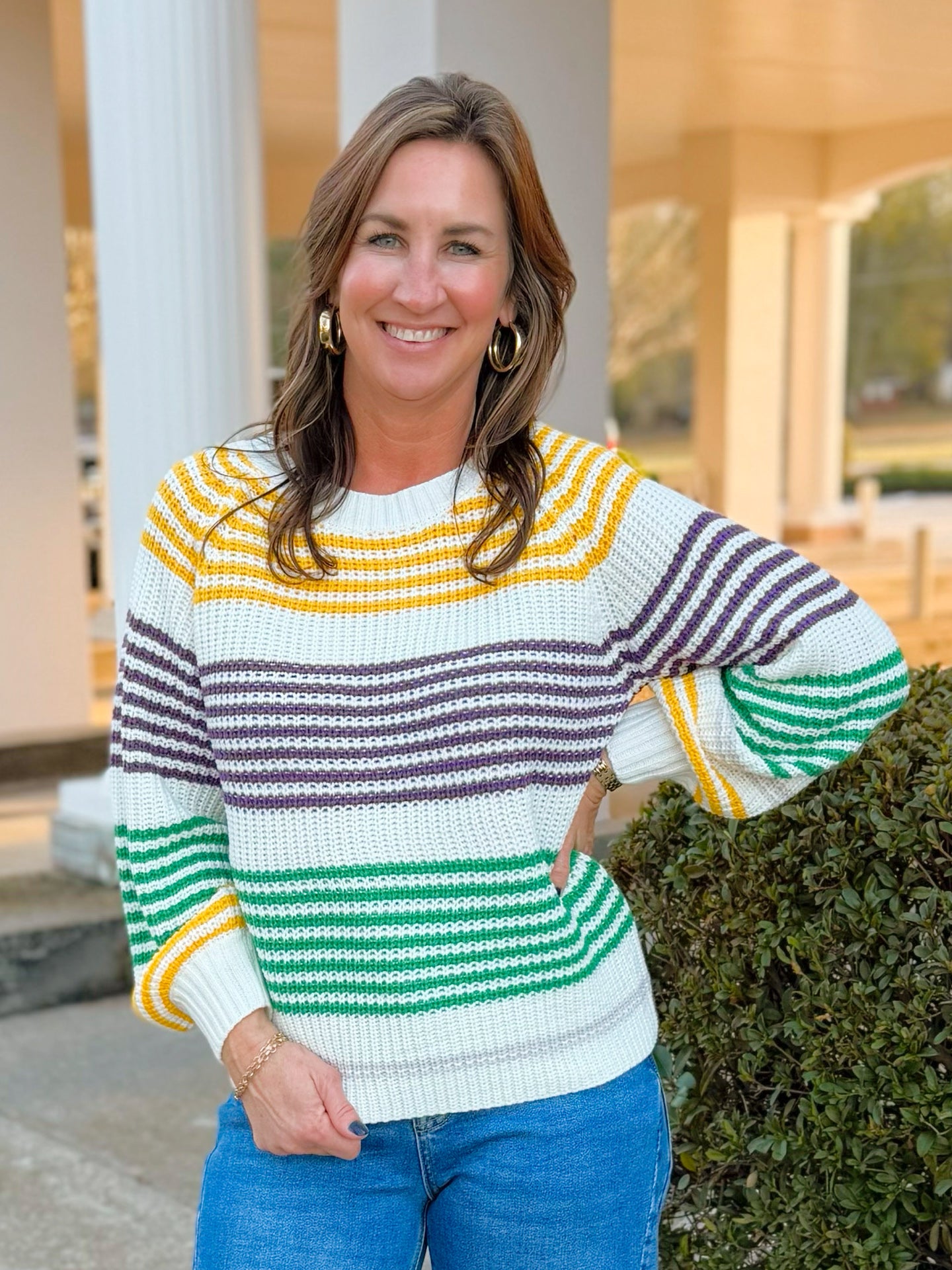 Mardi Stripe Raglan Sweater Top - Jessi Jayne Boutique