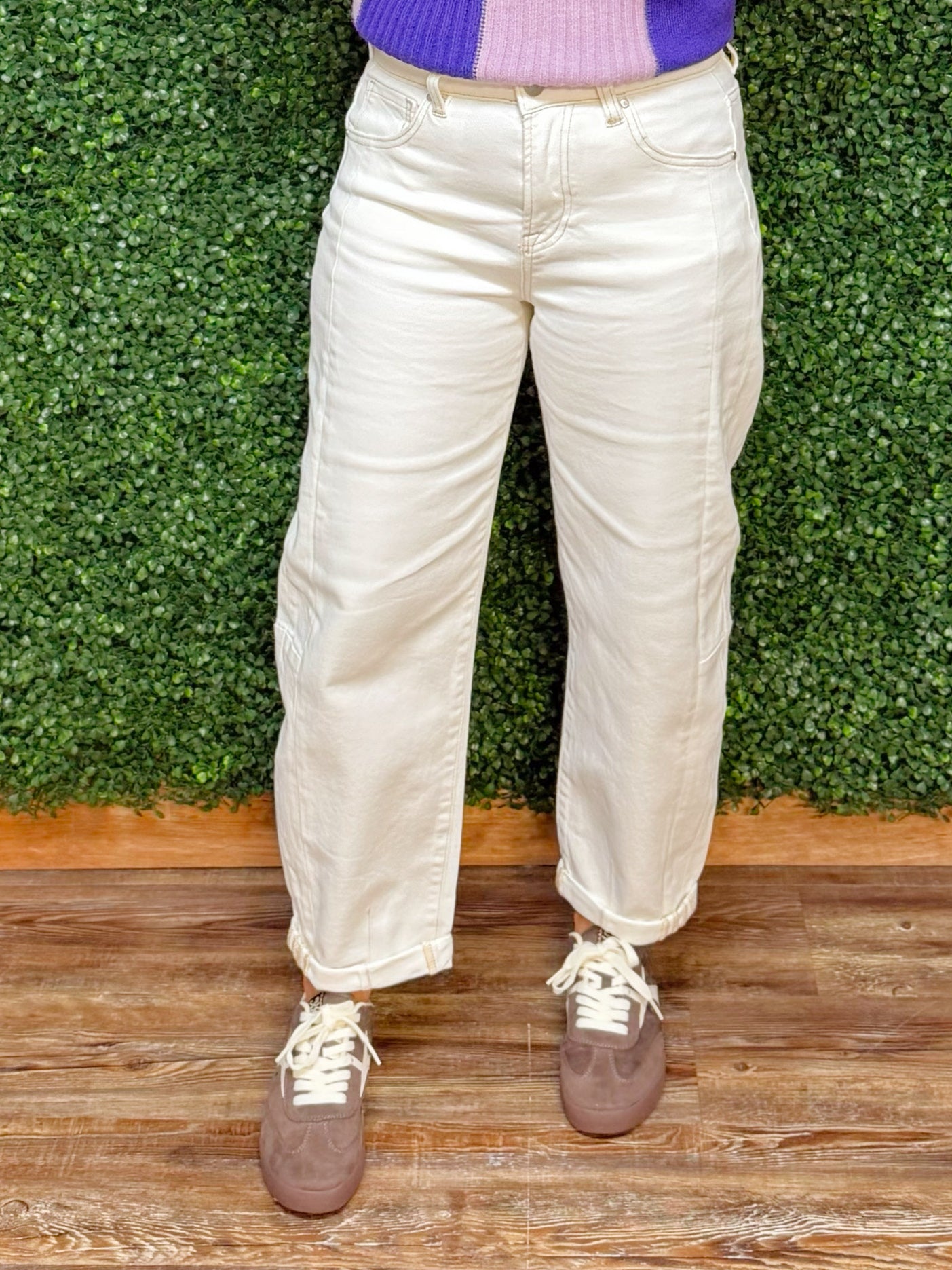 Risen Shape Shift Barrel Jeans in Cream - Jessi Jayne Boutique