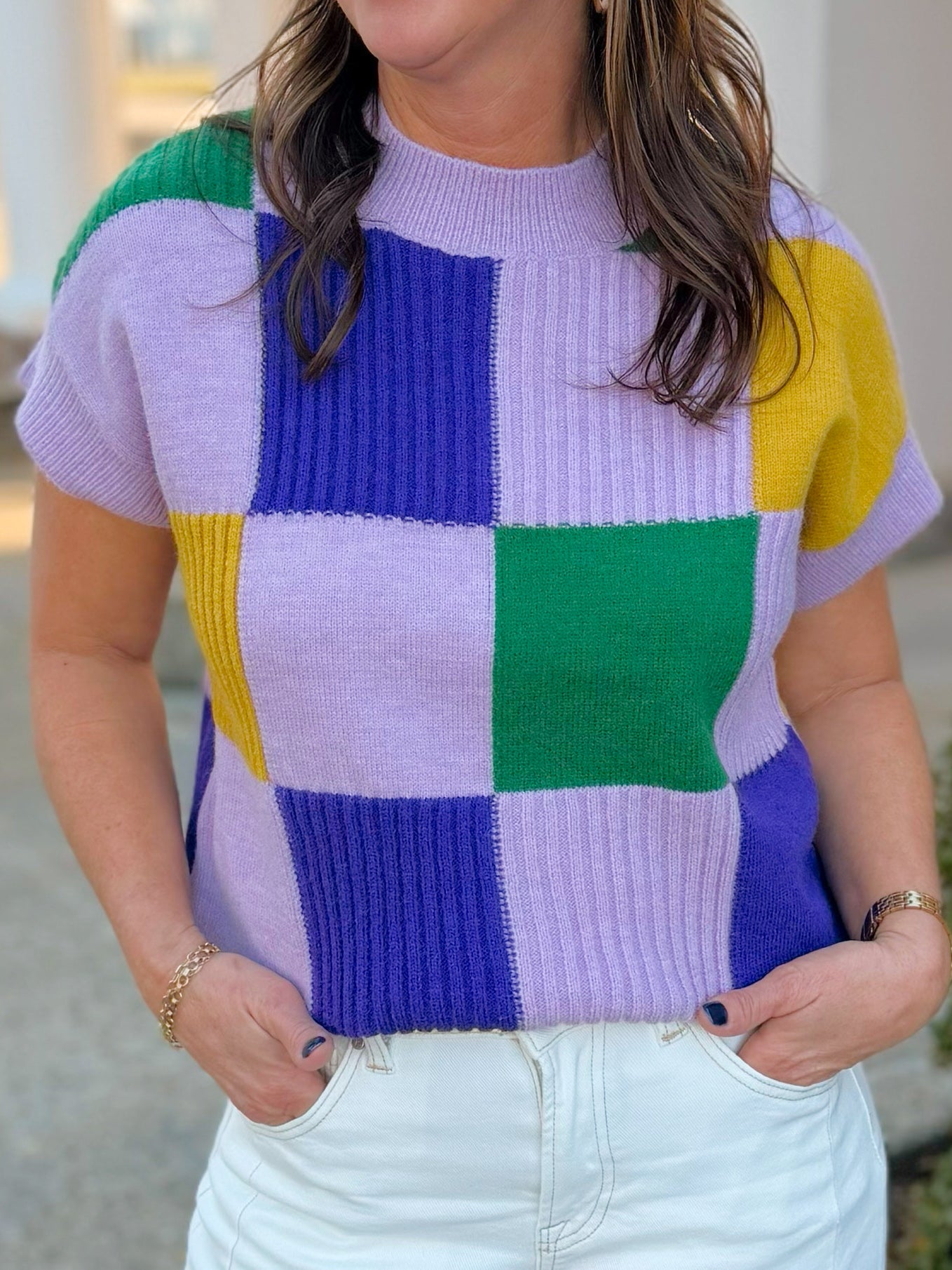 Mardi Moment Check Sweater Top - Jessi Jayne Boutique